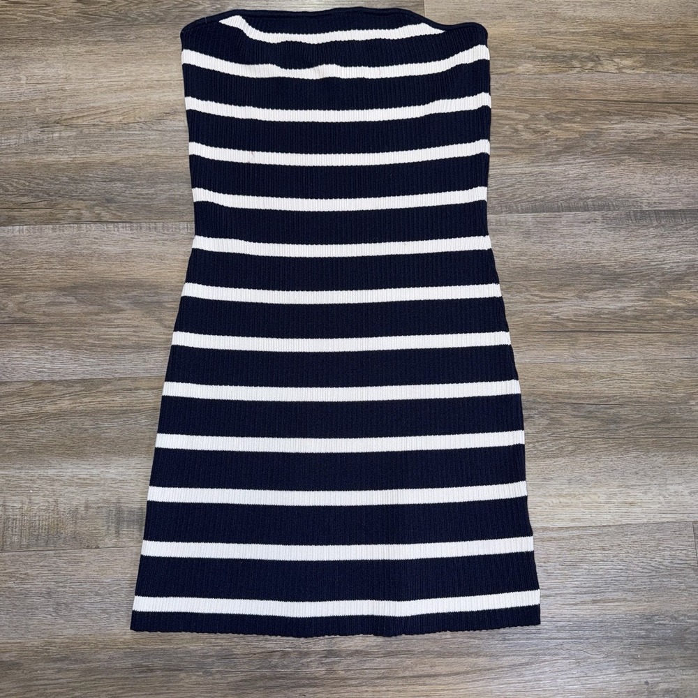 Divided by H&M Navy White Striped Rib-Knit Bandeau Body-Con Mini Dress Womens XL